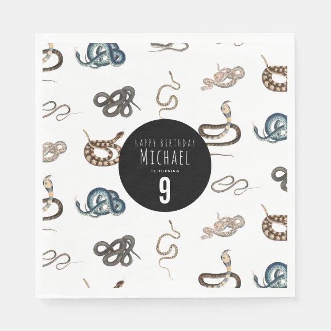 Colorful Snakes Reptile Animal Birthday Party Napkins (Front)
