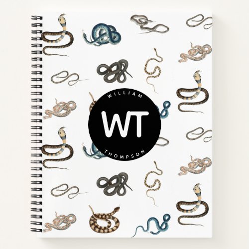 Colorful Snakes Reptile Animal Pattern Monogram Notebook
