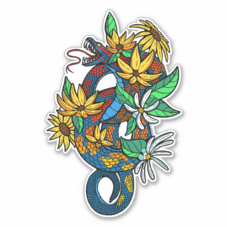 Colorful snakes with flowers  sticker