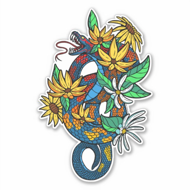 Colorful snakes with flowers  sticker (Front)