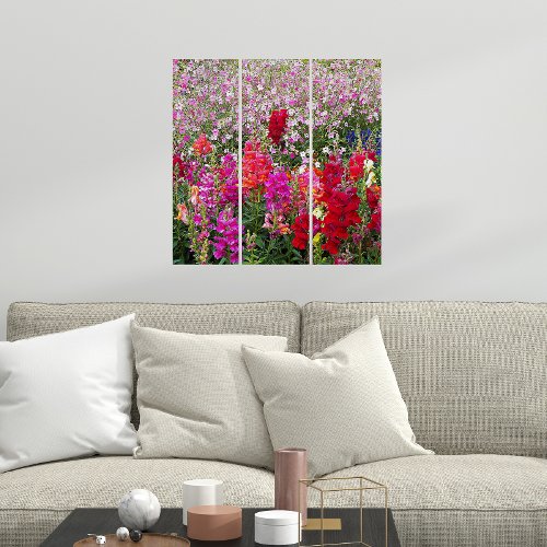 Colorful Snapdragon Garden Floral Triptych