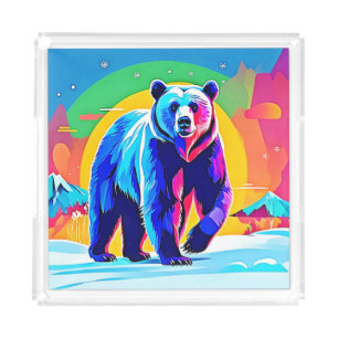 Colorful Snow Bear Art Acrylic Tray