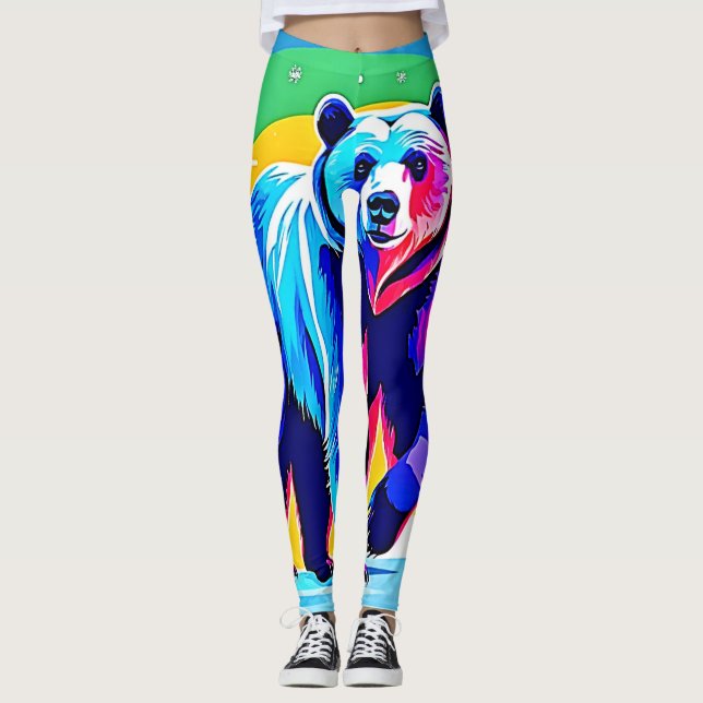 Colorful Snow Bear Art Leggings (Front)