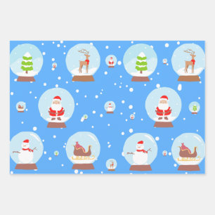 Colorful Snow Globe Snowman Christmas Pattern Wrapping Paper Sheets