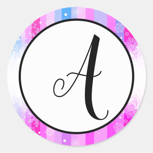 Colorful Snow Initial - Circle Sticker (Front)