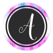 Colorful Snow Monogram Black Circle-Circle Sticker
