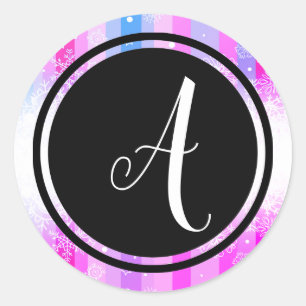 Colorful Snow Monogram Black Circle-Circle Sticker