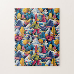 Colorful Snow Skiers Collage Jigsaw Puzzle