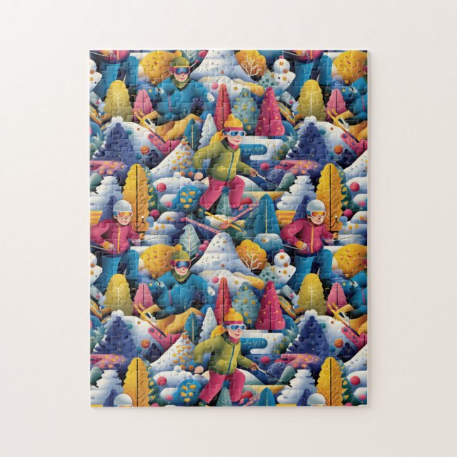 Colorful Snow Skiers Collage Jigsaw Puzzle (Vertical)