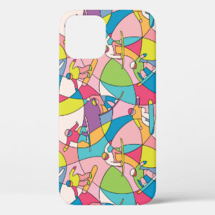 Colorful snowboarders: vintage seamless pattern. iPhone 12 case