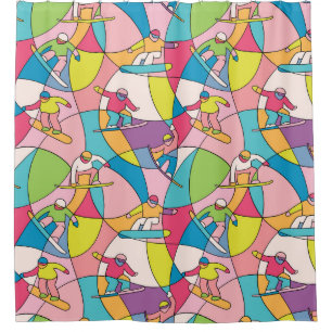 Colorful snowboarders: vintage seamless pattern. shower curtain
