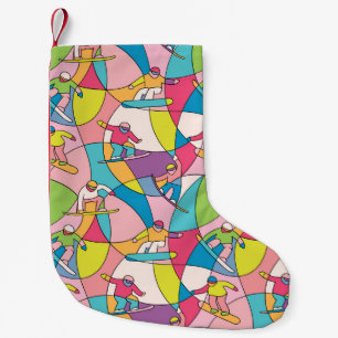 Colorful snowboarders: vintage seamless pattern. small christmas stocking