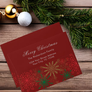 Colorful Snowflake Border Dark Red Merry Christmas Envelope