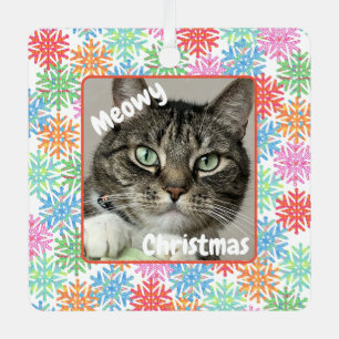 Colorful Snowflake Cat Picture Ornament