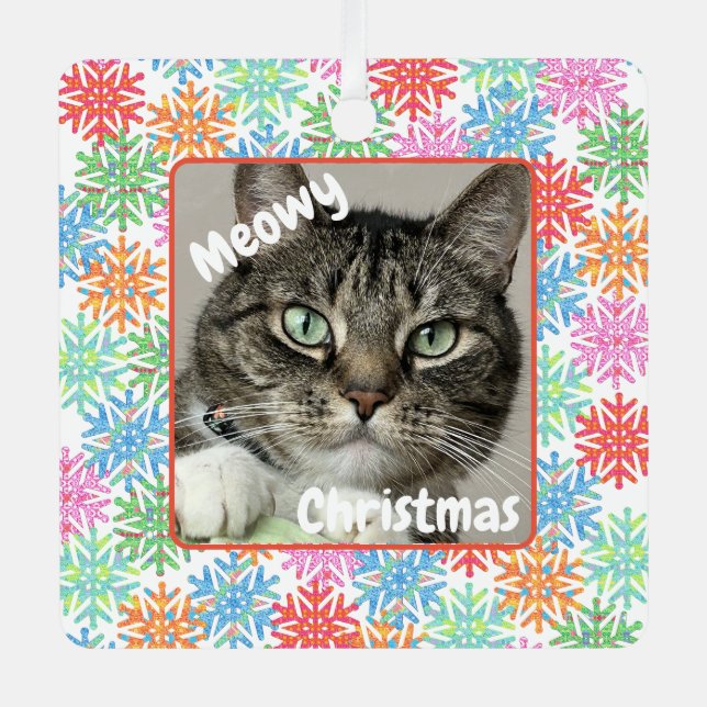 Colorful Snowflake Cat Picture Ornament (Front)