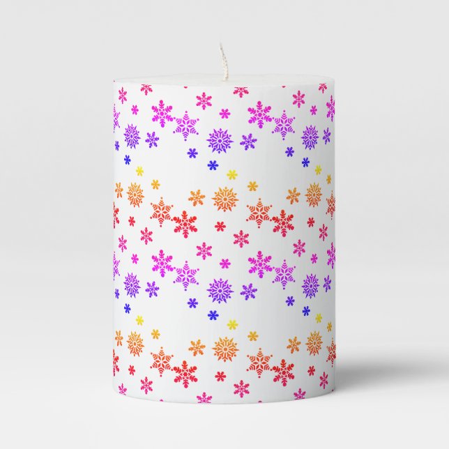 Colorful Snowflake Design Pillar Candle (Front)