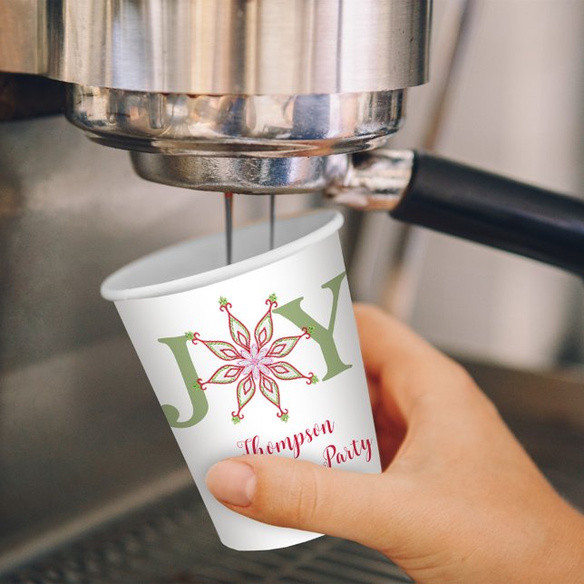 Colorful Snowflake Merry Christmas Joy Paper Cups  (Christmas whimsical snowflake holiday custom paper cup)