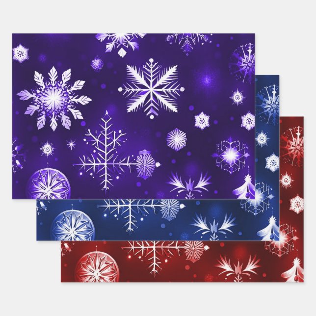 Colorful Snowflake Pattern Collection 2 Wrapping Paper Sheets (Set)
