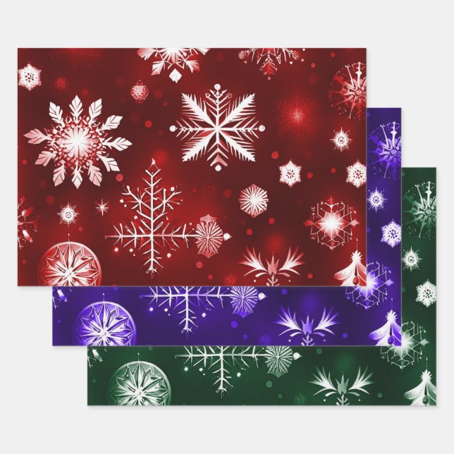 Colorful Snowflake Pattern Collection Wrapping Paper Sheets (Set)