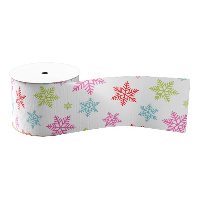 Colorful Snowflake Pattern – Festive Winter Design Grosgrain Ribbon (Spool)