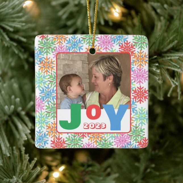 Colorful Snowflake Photo Ceramic Ornament (Tree)