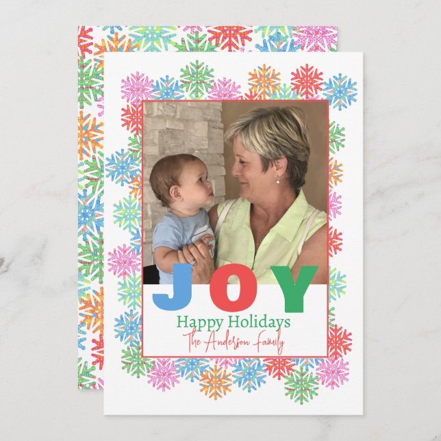 Colorful Snowflake Photo Holiday Card (Front/Back)