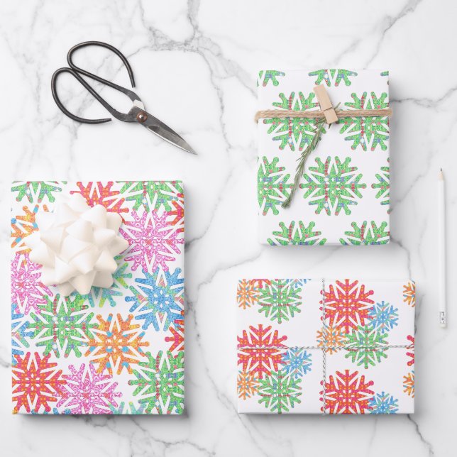 Colorful Snowflake Wrapping Paper (Front)