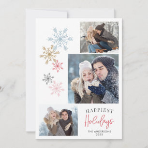 Colorful Snowflakes 4 Photos Happiest Holidays Holiday Card