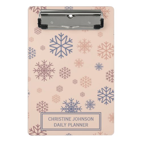 Colorful Snowflakes in Pink Background Mini Clipboard