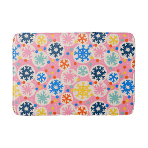 Colorful Snowflakes on Pink Holiday Pattern Bath Mat