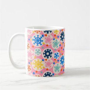 Colorful Snowflakes on Pink Holiday Pattern Coffee Mug