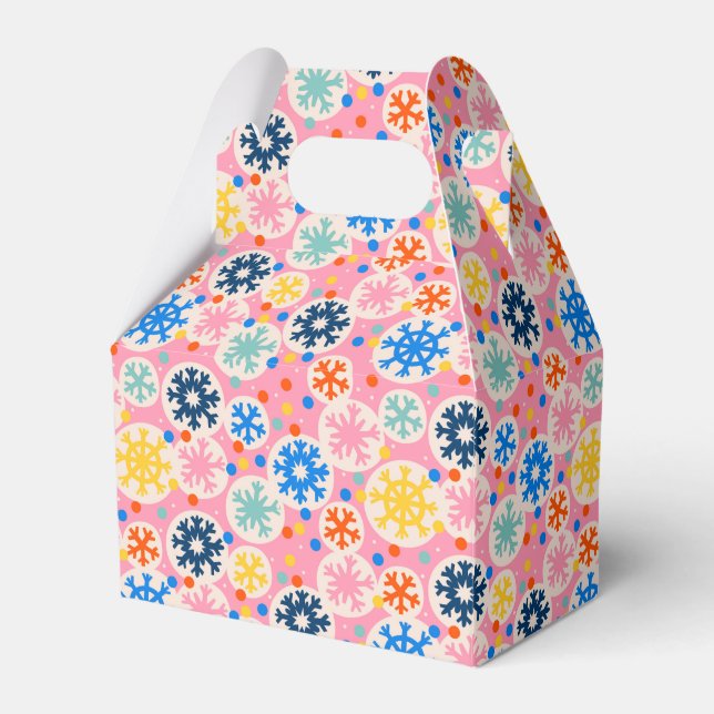 Colorful Snowflakes on Pink Holiday Pattern Favor Boxes (Front Side)