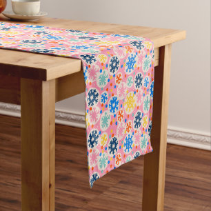 Colorful Snowflakes on Pink Holiday Pattern Short Table Runner