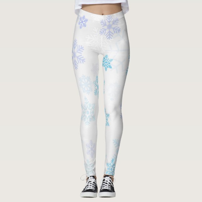 Colorful Snowflakes on White Leggings (Front)