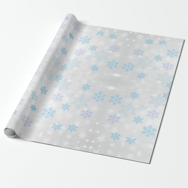 Colorful Snowflakes on White Wrapping Paper (Unrolled)