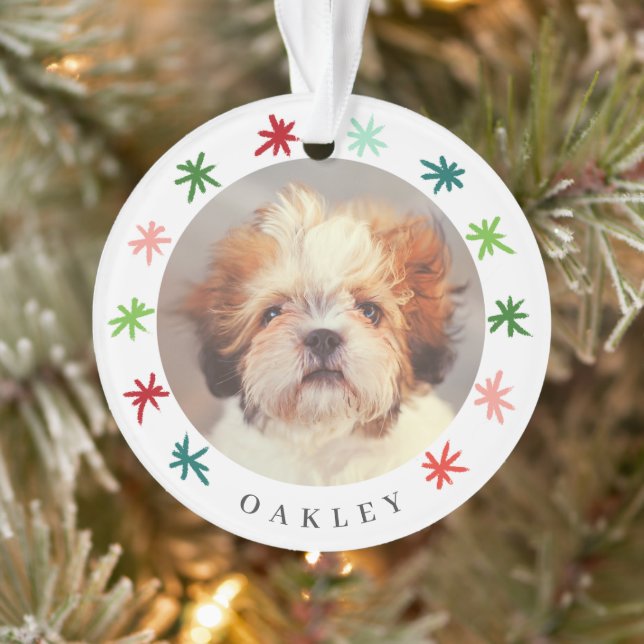 Colorful Snowflakes Pet 2 Photo Christmas Ornament (Tree)