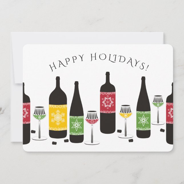 Colorful snowflakes wine glasses Christmas card (Front)