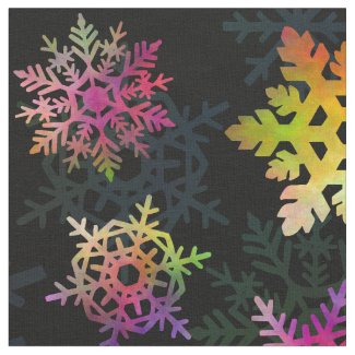 Colorful Snowflakes Winter Christmas Pretty Black Fabric