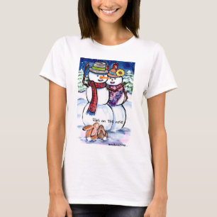Colorful Snowman & Bunny Rabbits Carrot Funny Xmas T-Shirt