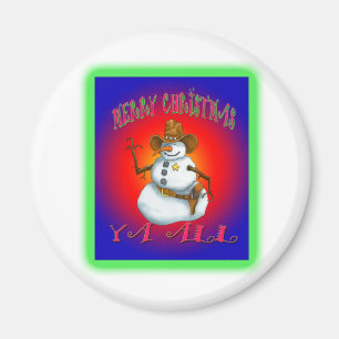 Colorful Snowman design western Howdy Magnet