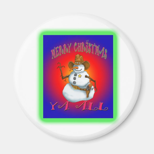 Colorful Snowman design western Howdy Magnet (Front)