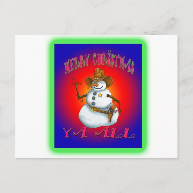 Colorful Snowman design western Howdy Postcard (Front)