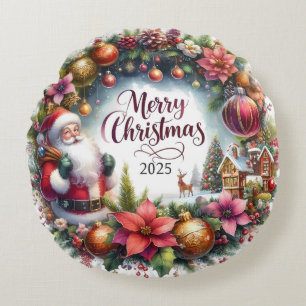 Colorful Snowman & Ornaments Christmas Pillow