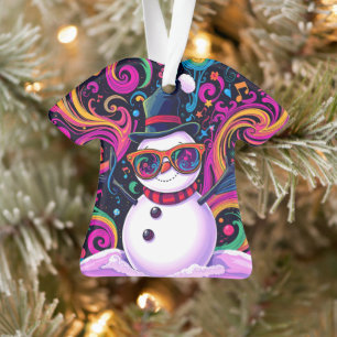 Colorful Snowman Psychedelic Swirls and Sunglasses Ornament