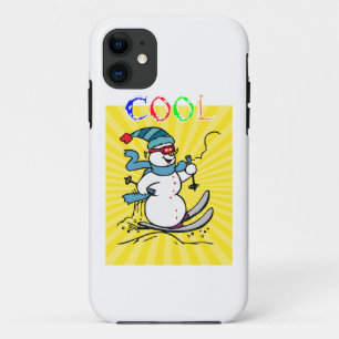 Colorful Snowman Skiing funny cute snowman ski iPhone 11 Case