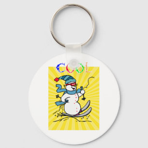 Colorful Snowman Skiing   funny cute snowman   ski Keychain