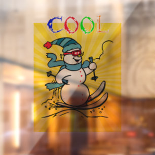 Colorful Snowman Skiing funny cute snowman ski Window Cling
