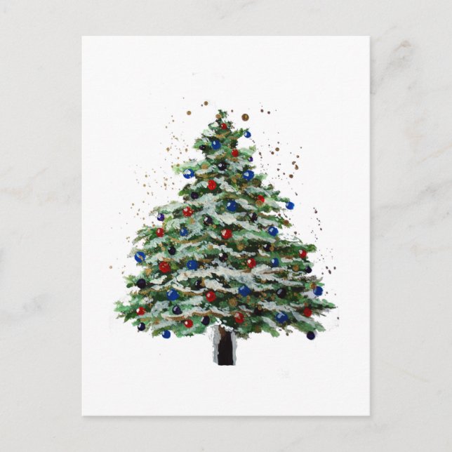 Colorful Snowy Christmas Tree Postcard (Front)
