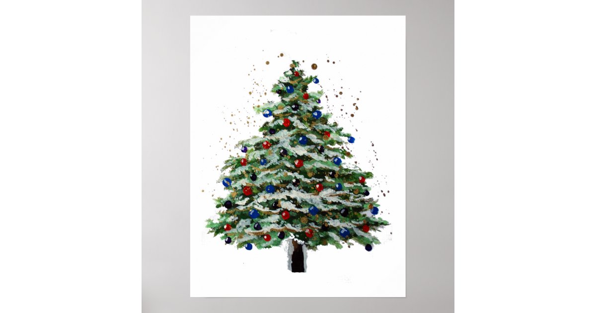 Colorful Snowy Christmas Tree Poster | Zazzle