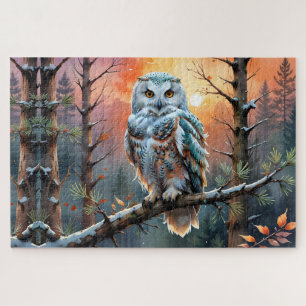 Colorful Snowy owl in Autumnal Forest Jigsaw Puzzle